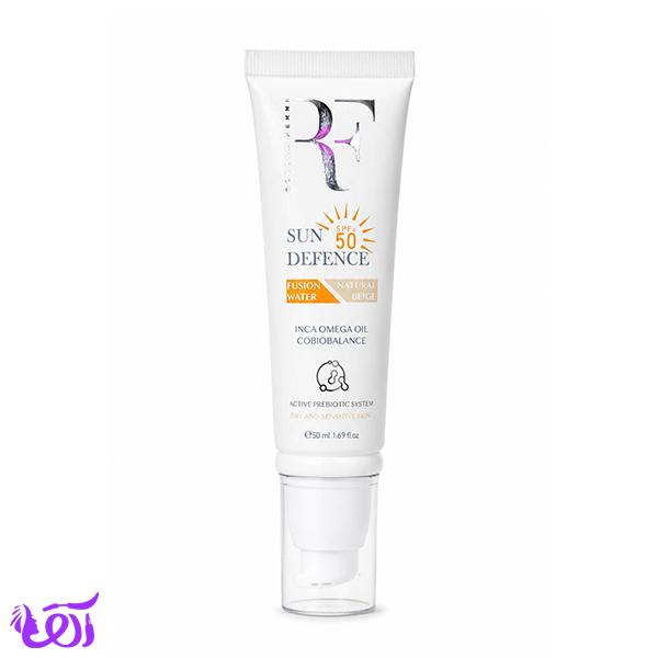 کرم ضد آفتاب آر اف RF رنگ بژ طبیعی مناسب پوست خشک و حساس حجم 50 ML